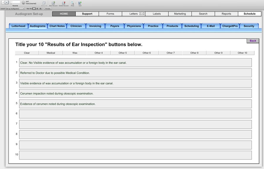 Audiogram Set-up Buttons - Audiograms