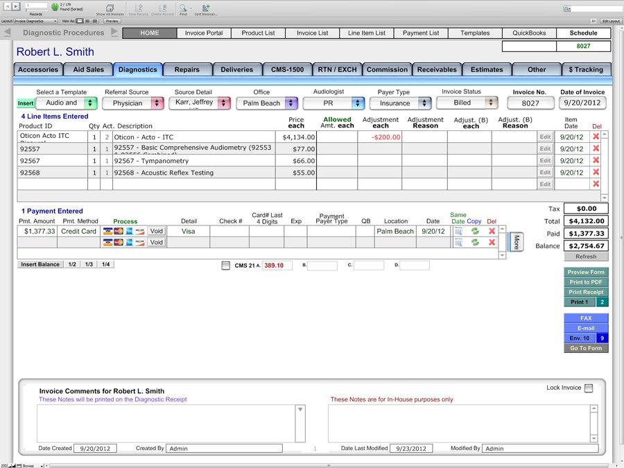 Diagnostics Screen - Financial and Billing