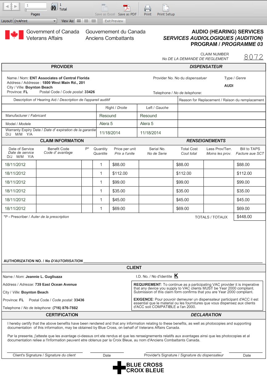 DVA Screen (Canada) - Financial and Billing