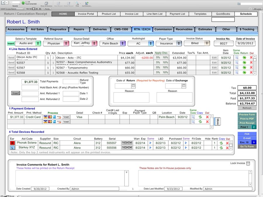 Return / Exchange Screen - Financial and Billing