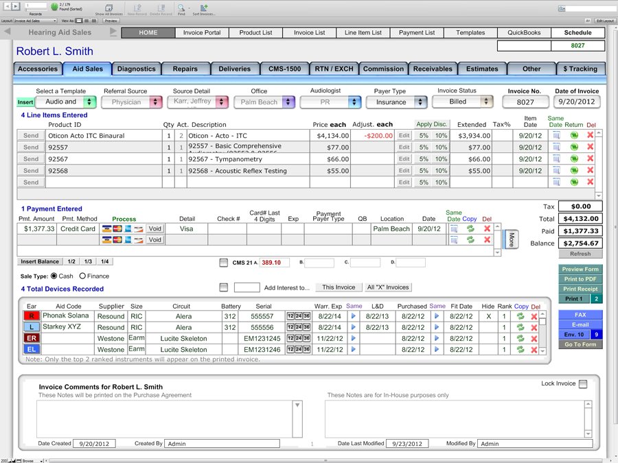 Sales Screen - Financial and Billing